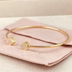 14k Gold Plated S925 Moissanite Heart-to-Heart Flex Cuff Bangle Bracelet
